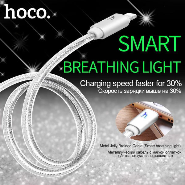 HOCO Original Metal Jelly Knitted Charging Data USB Cable For Apple iPhone Apple-Plug Indicator Charger Wire Data Transfer Sync-Purple for Lightning-30cm-JadeMoghul Inc.