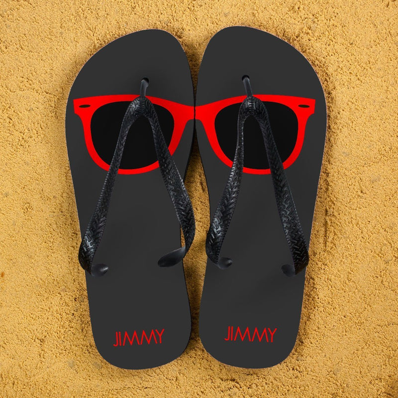 Holiday Style Personalised Flip Flops in Grey and Red