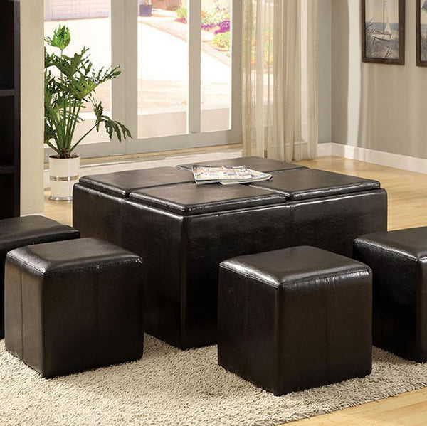 Holloway Contemporary Nested Ottoman With 4 Small Cubes & Trays-Footstools and Ottomans-Espresso-Faux Leather-JadeMoghul Inc.