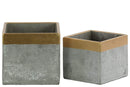 Home Accent Square Cemented Flower Pot With Gold Banded Rim Top, Set of 2, Gray Benzara