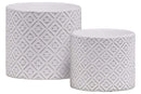 Home Accent Stoneware Cylindrical Embossed Lattice Floral Design Pot, Set of 2, White Benzara