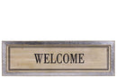 Wood Alphabet Decor "Welcome" On Metal Rust Effect Rectangular Edge, Brown