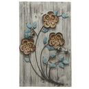 Home Decor Apartment Decor - 19" X 1" X 30" Rustic Floral Panel With Bronze And Teal Flowers HomeRoots