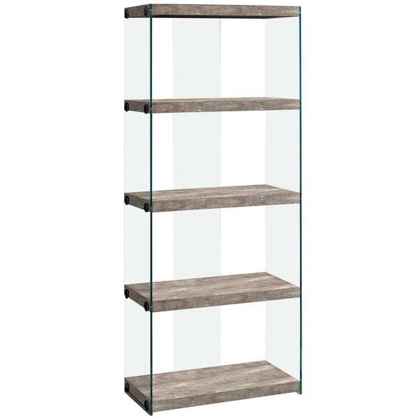 Home Decor Bookshelf Decor - 12" x 24" x 58'.75" Taupe, Particle Board, Tempered Glass - Bookcase HomeRoots