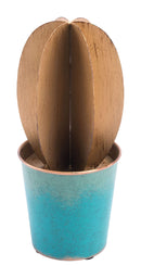 Home Decor Cheap Room Decor - 4.1" x 4.1" x 9.8" Blue & Gold, Steel, Cactus Large HomeRoots