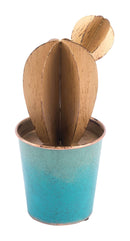 Home Decor Cheap Room Decor - 5.1" x 3.9" x 9.4" Blue & Gold, Steel, Cactus Medium HomeRoots