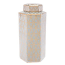 Home Decor Decorative Jars - 7.5" X 7.5" X 15.2" Gold And Blue Covered Jar HomeRoots