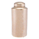 Home Decor Decorative Jars - 7.7" X 7.7" X16.1" Gold And White Zig Zag Covered Jar HomeRoots