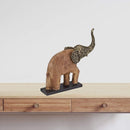 Home Decor Dining Room Decor - 4.5" x 14.5" x 14" Brown, Natural & Gold/Bronze - Wood Elephant HomeRoots