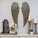 Home Decor House Decor - 10.5" X 1.25" X 30.25" Dark Walnut Blue Gold Metal Wood Angel Wings HomeRoots