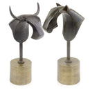 Home Decor Living Room Decor - 6" x 7.5" x 14.5" Cobolt Blue/Antique Gold - Bull Head on Stand HomeRoots