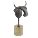 Home Decor Living Room Decor - 6" x 7.5" x 14.5" Cobolt Blue/Antique Gold - Bull Head on Stand HomeRoots
