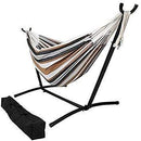 Home Decor Living Room Decor - 60" X 125" X 42" Desert Colored Brazilian Double Hammock with 2 Stand HomeRoots