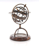 Home Decor Living Room Decor - 7" x 7" x 11" Brass Armillary With Compass On Wood Base HomeRoots