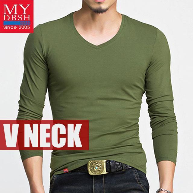 Hot 2018 New Spring Fashion Brand O-Neck Slim Fit Long Sleeve T Shirt Men Trend Casual Mens T-Shirt Korean T Shirts 4XL 5XL A005-V neck Army-S-JadeMoghul Inc.