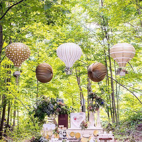 Hot Air Balloon Paper Lantern Set in Gold and White Vintage Gold (Pack of 3)-Wedding Reception Decorations-JadeMoghul Inc.