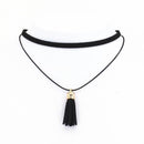 Hot Fashion Collar Torques Statement Pure Black Velvet Leather Tassel Pendant Multilayer Chokers Necklace For Women 2017 Jewelry-Black-JadeMoghul Inc.