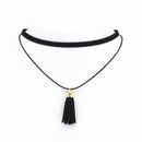 Hot Fashion Collar Torques Statement Pure Black Velvet Leather Tassel Pendant Multilayer Chokers Necklace For Women 2017 Jewelry-Black-JadeMoghul Inc.