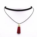 Hot Fashion Collar Torques Statement Pure Black Velvet Leather Tassel Pendant Multilayer Chokers Necklace For Women 2017 Jewelry-Claret-JadeMoghul Inc.