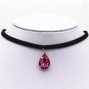 Hot New Torques Bijoux Plain Black Velvet Ribbon Water Drop Pendant Necklace Maxi Statement Chokers Necklace Women 2016 Jewelry-Hot pink-JadeMoghul Inc.