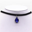 Hot New Torques Bijoux Plain Black Velvet Ribbon Water Drop Pendant Necklace Maxi Statement Chokers Necklace Women 2016 Jewelry-Royal blue-JadeMoghul Inc.