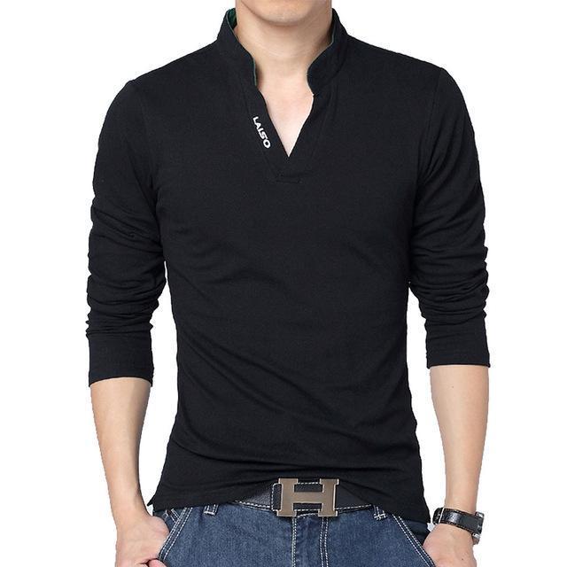 Hot Sale New 2018 Fashion Brand Men polo shirt Solid Color Long-Sleeve Slim Fit Shirt Men Cotton polo Shirts Casual Shirts 5XL-Long Black-S-JadeMoghul Inc.