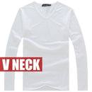Hot Sale New spring high-elastic cotton t-shirts men's long sleeve v neck tight t shirt free CHINA POST shipping Asia S-XXXXXL-V neck White-S-JadeMoghul Inc.