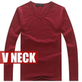 Hot Sale New spring high-elastic cotton t-shirts men's long sleeve v neck tight t shirt free CHINA POST shipping Asia S-XXXXXL-V neck Wine-S-JadeMoghul Inc.