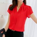 Hot Summer Autumn 2018 Plus Size 3XL White Shirt Female Big Sizes Short Sleeve Shirt Fashion Bodycon Leisure Chiffon Blouse Tops-Red-L-JadeMoghul Inc.