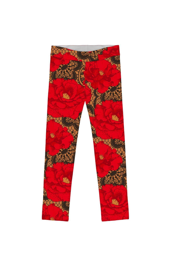 Hot Tango Lucy Cute Red Floral Printed Knit Leggings - Girls-Hot Tango-18M/2-Red/Black/Lace-JadeMoghul Inc.
