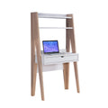 Huge Adorning Computer Desk With Drawer, Light Brown and White-Desks and Hutches-Light Brown & White-Wood and Metal-JadeMoghul Inc.