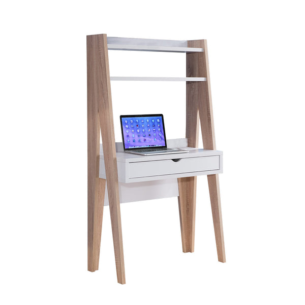 Huge Adorning Computer Desk With Drawer, Light Brown and White-Desks and Hutches-Light Brown & White-Wood and Metal-JadeMoghul Inc.
