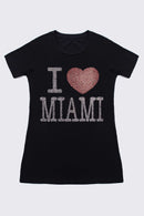 I ❤ MIAMI Tee - Women-Women Short Sleeve Rhinestone Tees-S-Black-JadeMoghul Inc.