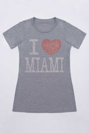 I ❤ MIAMI Tee - Women-Women Short Sleeve Rhinestone Tees-S-Dark Heather Gray-JadeMoghul Inc.