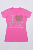 I ❤ MIAMI Tee - Women-Women Short Sleeve Rhinestone Tees-S-Hot Pink-JadeMoghul Inc.