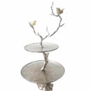 Impressively Designed Iron Branch 2-Tiered Tray, Silver-Serving Trays-Silver-Aluminum-JadeMoghul Inc.