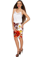 In The Wheat Field Carol Grey Floral Pencil Fit Skirt - Women-In The Wheat Field-XS-Grey/Red/White-JadeMoghul Inc.