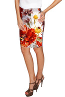 In The Wheat Field Carol Grey Floral Pencil Fit Skirt - Women-In The Wheat Field-XS-Grey/Red/White-JadeMoghul Inc.