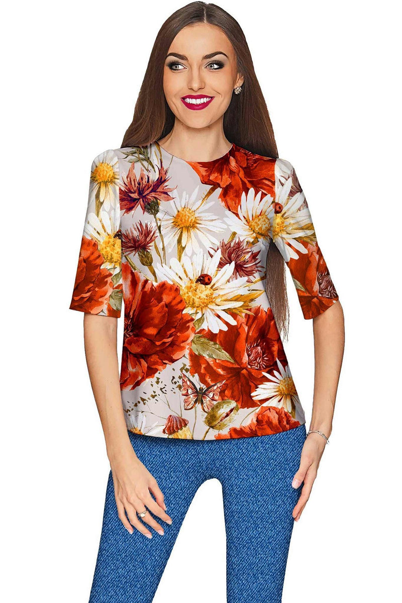 In the Wheat Field Sophia Floral Elegant Dressy Top - Women-In The Wheat Field-XS-Grey/Red/White-JadeMoghul Inc.