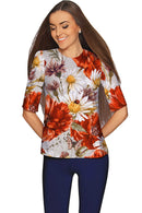 In the Wheat Field Sophia Floral Elegant Dressy Top - Women-In The Wheat Field-XS-Grey/Red/White-JadeMoghul Inc.