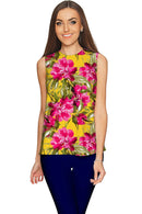 Indian Summer Emily Vintage Floral Print Dressy Top - Women-Indian Summer-XS-Yellow/Pink-JadeMoghul Inc.