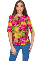 Indian Summer Sophia Elbow Sleeve Dressy Top - Mommy & Me-Indian Summer-18M/2-Yellow/Pink-JadeMoghul Inc.