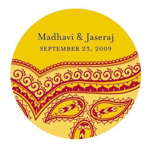 Indian Theme Stickers Yellow Pattern (Pack of 1)-Wedding Favor Stationery-JadeMoghul Inc.
