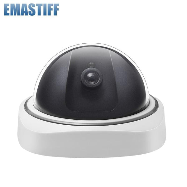 Indoor/Outdoor Dummy Smart Surveillance Camera Home Dome Waterproof Fake CCTV Security Camera with Flashing Red LED Lights AExp
