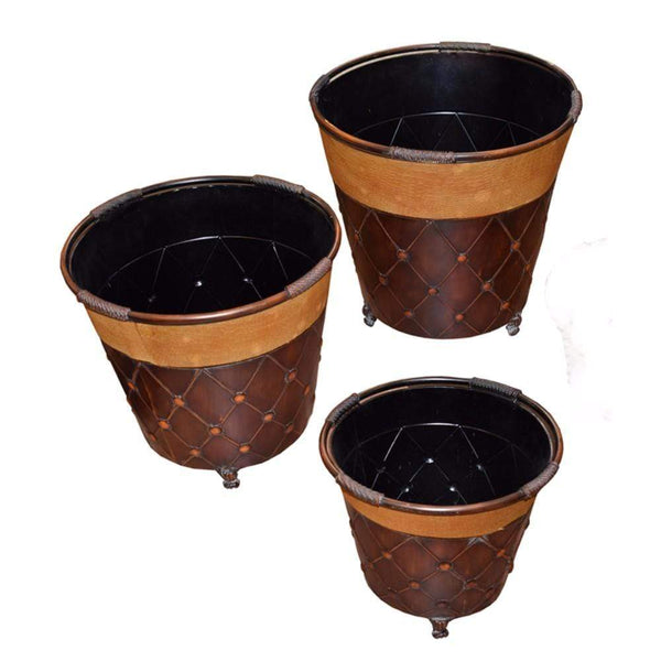 Indoor Pots and Planters Stylish  3 Piece Metal Planter, Brown Benzara
