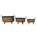 Indoor Pots and Planters Vintage Style 3Piece Metal Planter With Handles, Brown Benzara