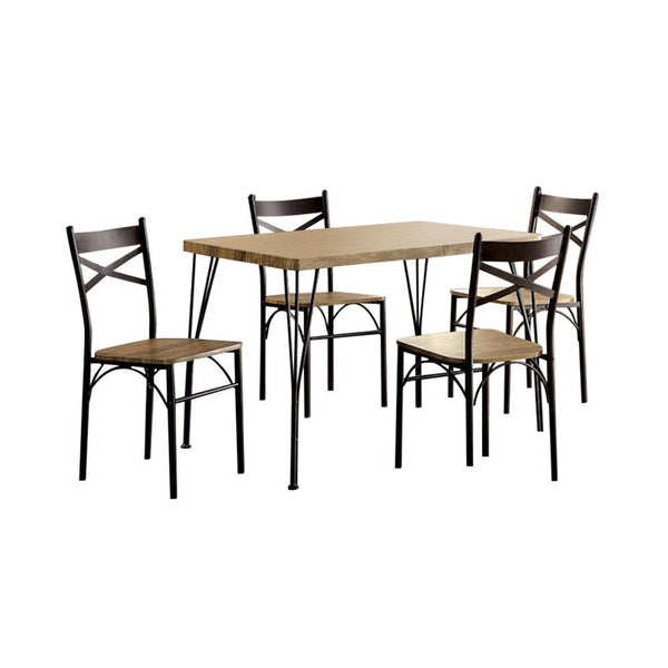 Industrial 5 Pc. Dining Table Set-Dining Sets-Gray, Dark Bronze-Metal Wood Veneer-JadeMoghul Inc.