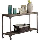 Industrial Style Metal and Wood Rectangular Sofa Table, Oak Brown-Living Room Furniture-Brown-Metal and Wood-JadeMoghul Inc.