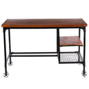 Industrial Style Wooden Desk With Two Bottom Shelves, Brown And Black-Desks and Hutches-Brown and Black-Wood and Metal-JadeMoghul Inc.