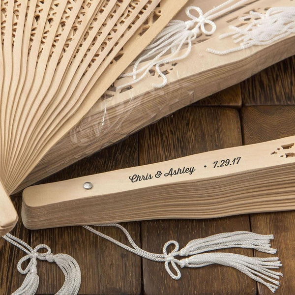 Intricately carved personalized Sandalwood fan favors-Bridal Shower Decorations-JadeMoghul Inc.